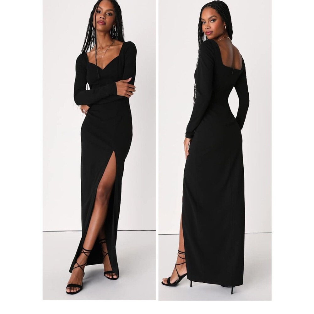 Lulus Save a Little Bliss For Me Black Long Sleeve Bodycon Maxi Dress Medium NWT